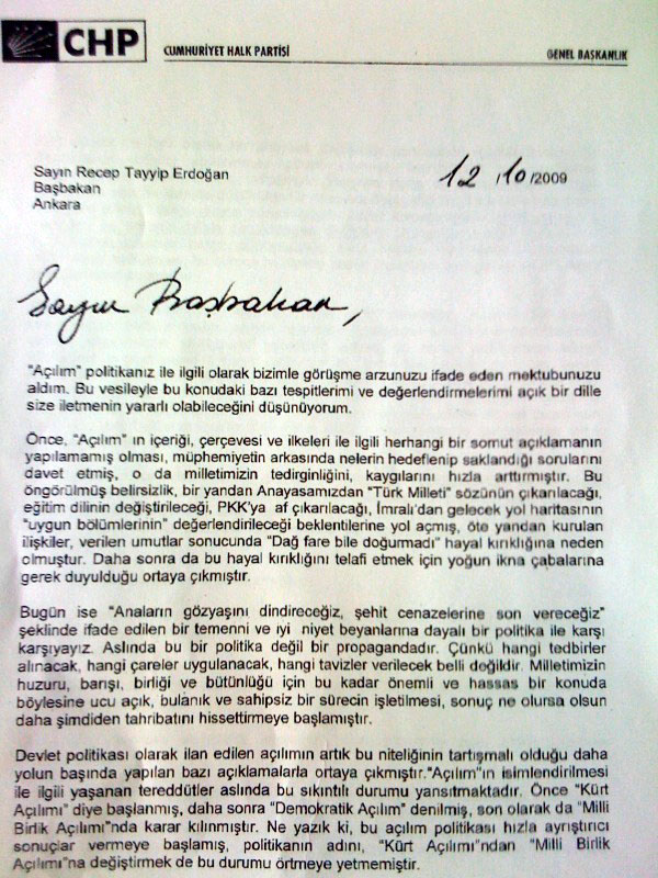 İşte Baykal'ın mektubu!