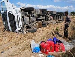 Gıda Yüklü Tır Devrildi, Sürücü Yaralandı