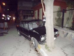 Ağaca Çarpan Otomobil Alev Aldı