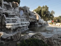 Ege Üniversitesi Kampüsü'ndeki Şelale Dondu