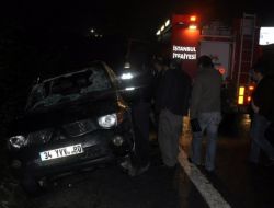 Kayganlaşan Zeminde Kaza Yapan Araç Yan Devrildi