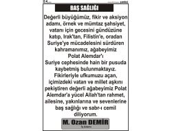 Şanlıurfa'da Yerel Gazeteye Polat Alemdar İçin Tam Sayfa Taziye İlanı Verildi