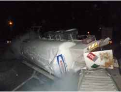 Oksijen Yüklü Tanker Devrildi: 1 Yaralı