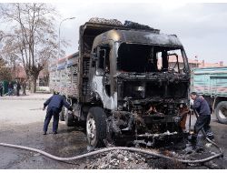 Erzurum'da Çöplüğe Park Edilen Kamyon Yandı