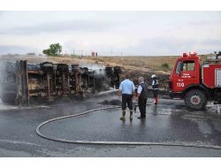 Tarsus'ta Devrilen Tanker Yandı