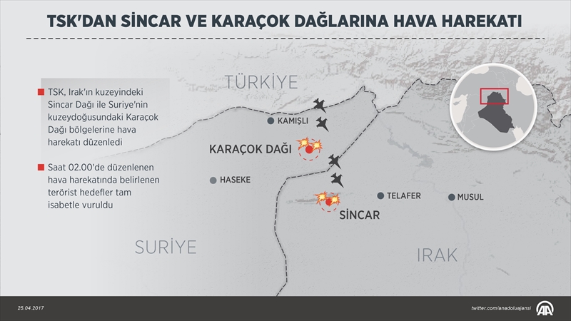 TSK'dan Sincar ve Karaçok dağlarına hava harekatı