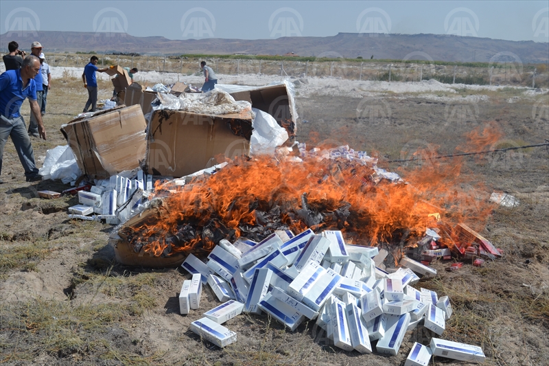 Aksaray'da 1 milyon paket kaçak sigara imha edildi