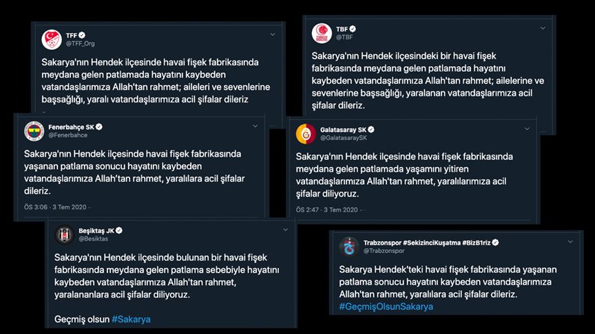 Federasyon ve kulüplerden havai fişek fabrikasındaki patlamada hayatını kaybeden vatandaşlar için başsağlığı mesajı