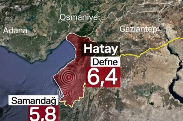 Hatay'ın Defne ilçesinde 6,4, Samandağ ilçesinde 5,8 büyüklüğünde iki deprem oldu