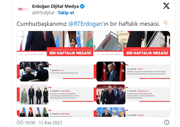 Cumhurbaşkanı Erdoğan'ın haftalık mesaisi paylaşıldı