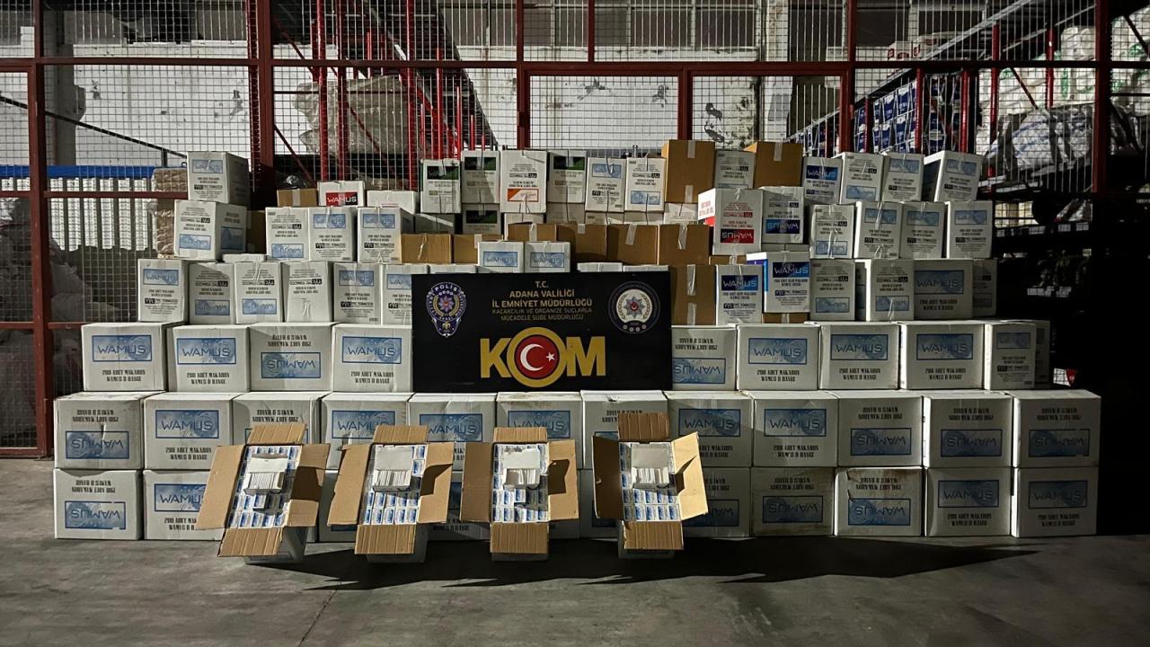 Adana'da 12 milyon bandrolsüz makaron ele geçirildi