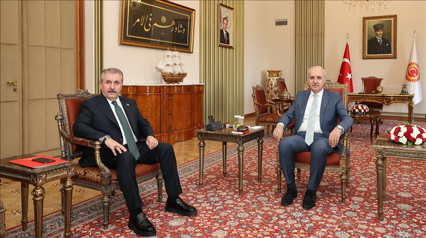 TBMM BAŞKANI KURTULMUŞ, BBP GENEL BAŞKANI DESTİCİ'Yİ KABUL ETTİ