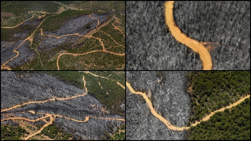 UŞAK'TA ORMAN YANGININDAN ETKİLENEN ALANLAR HAVADAN GÖRÜNTÜLENDİ