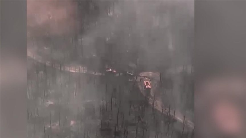 ORMAN YANGININDA ŞEHİT OLANLARIN ARAÇLARININ BULUNDUĞU ALANIN HELİKOPTER GÖRÜNTÜSÜNE ULAŞILDI