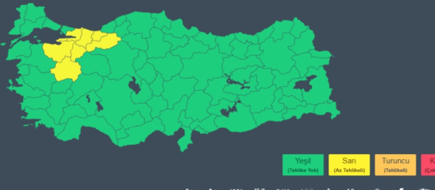 8 İLE 'SARI' KODLU SAĞANAK UYARISI