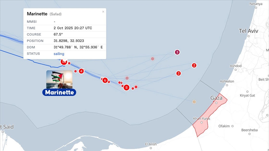 KÜRESEL SUMUD FİLOSU'NDAKİ "MARİNETTE" GEMİSİ YOLA DEVAM EDİYOR
