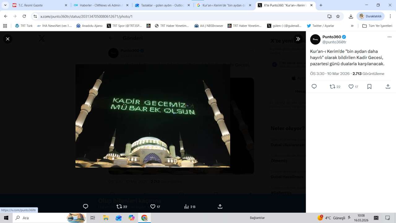 Kadir Gecesi bugün idrak edilecek!