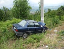 Yoldan Çıkan Otomobil Elektrik Direğine Çarptı: 2 Yaralı