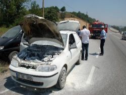 Bolu'da Otomobil Yangını Ucuz Atlatıldı