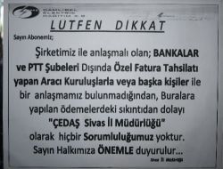 Çedaş'tan Vatandaşlara Fatura Uyarısı