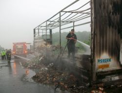 Otoyolda Cips Yüklü Tır Yandı