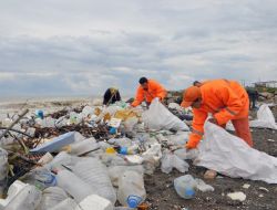 Kıyıya Vuran Plastik Ambalaj Atıklarını Belediye İşçileri Topluyor